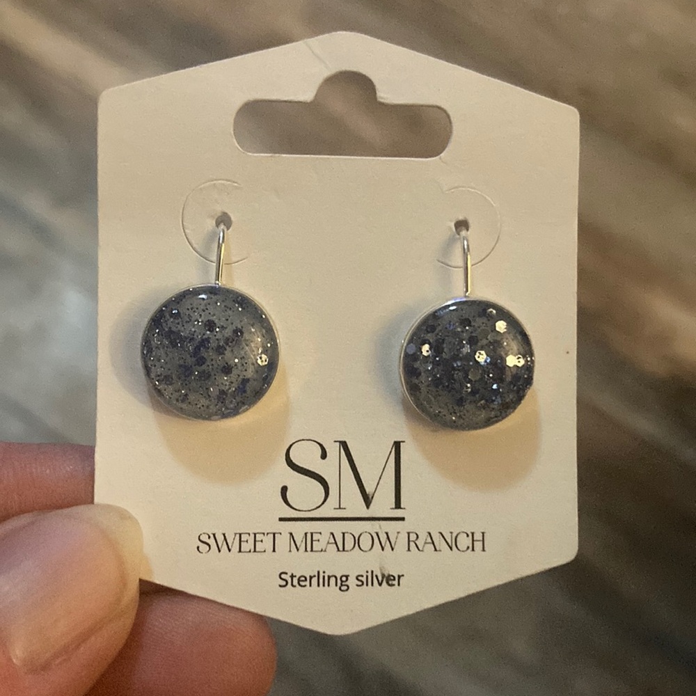 Sweet Meadow Ranch Blue Stone Sterling Silver Dangly Earrings NWOT